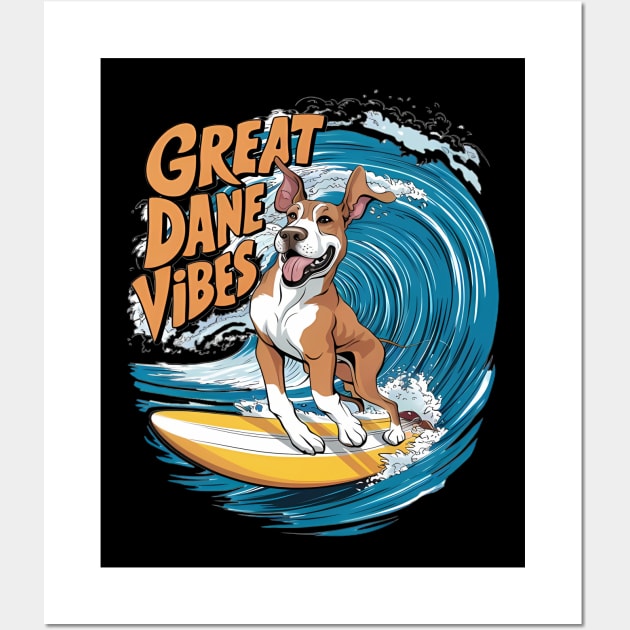 The Wave Rider Great Dane Dog Surfing Wall Art by coollooks